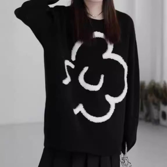 Atmosphere Black Knitted Pullover Sweater For Women
