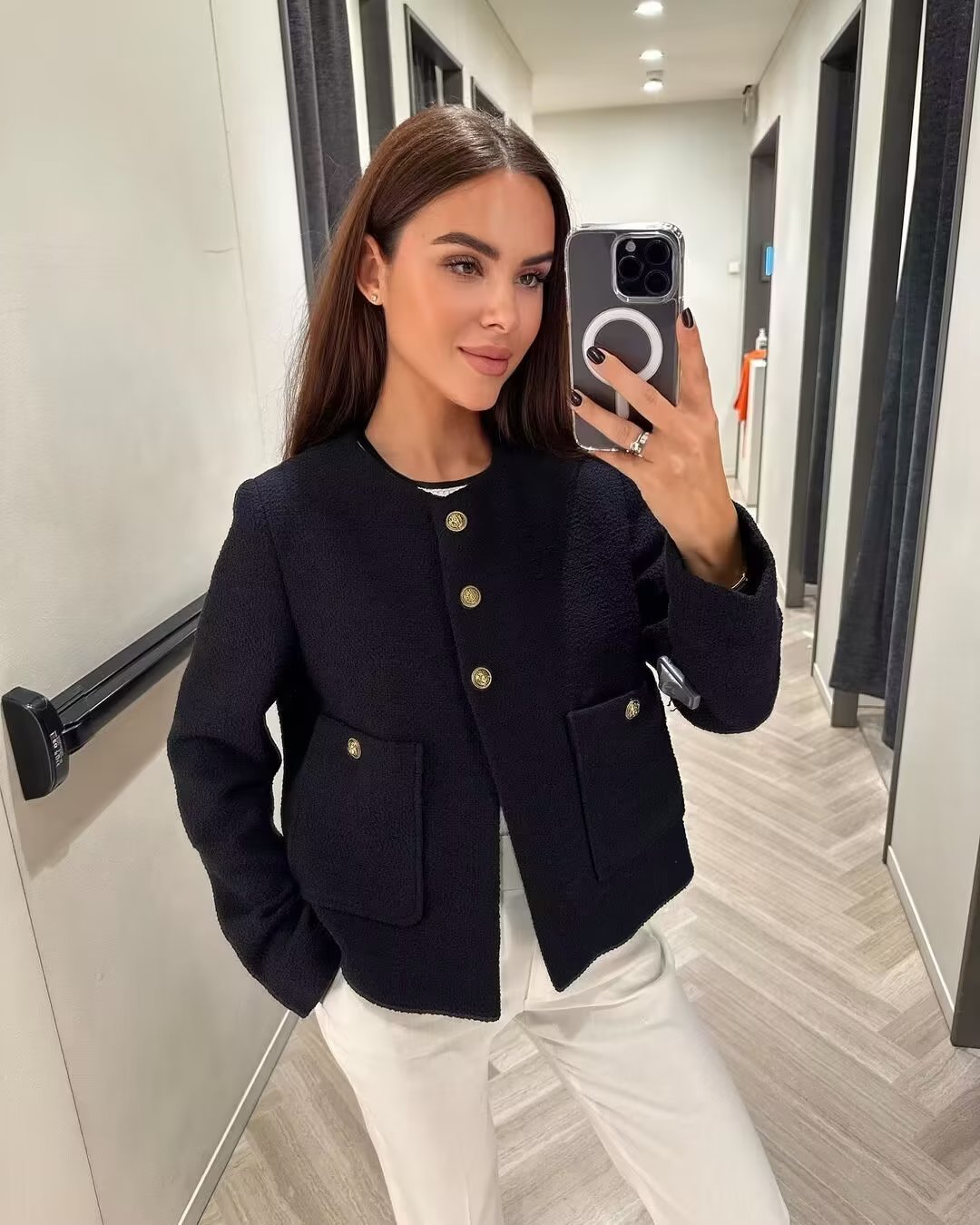 Solid Color Texture Casual Classic Style Jacket Women