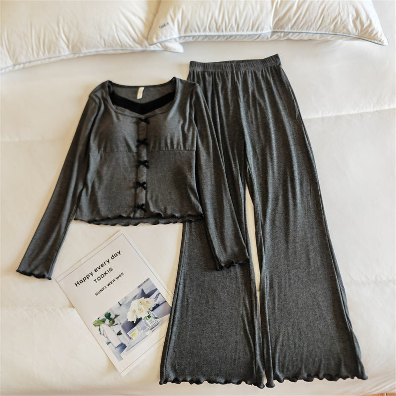 Womens Springautumn Long-sleeve Lightweight Pajama Set