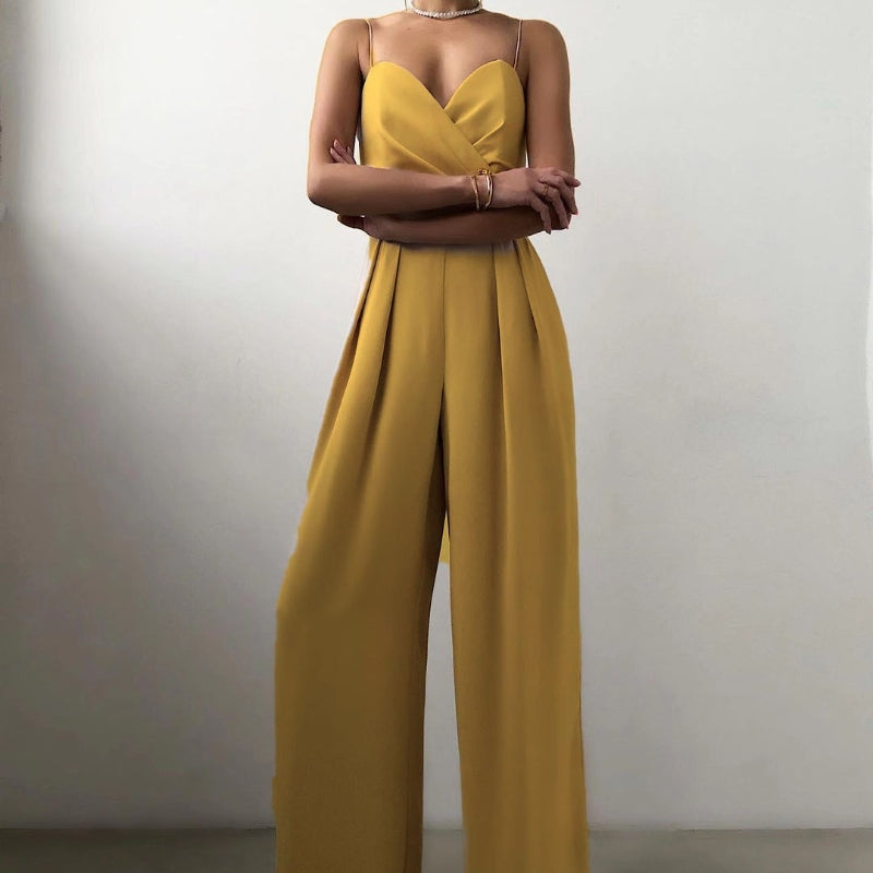 Slynge Taljetæt Lige Moppe Gulv Minimalistisk Ærmeløs Jumpsuit