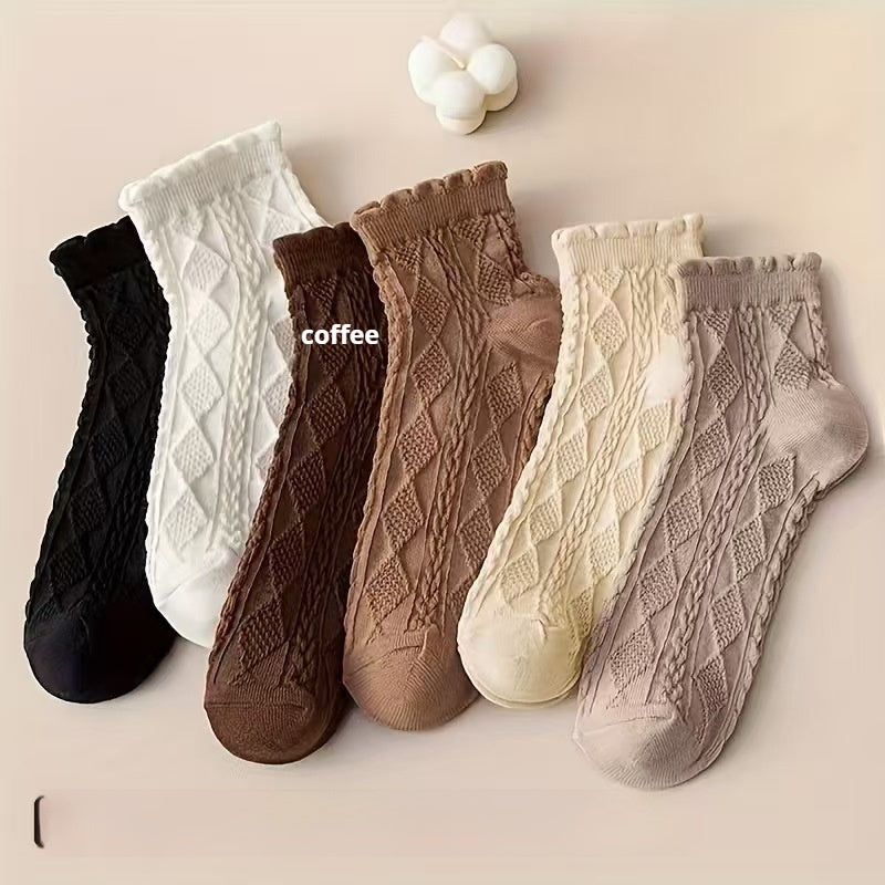 Womens Mid-Calf Solid-Colored Sweat-Absorbent Breathable All-Match Socks