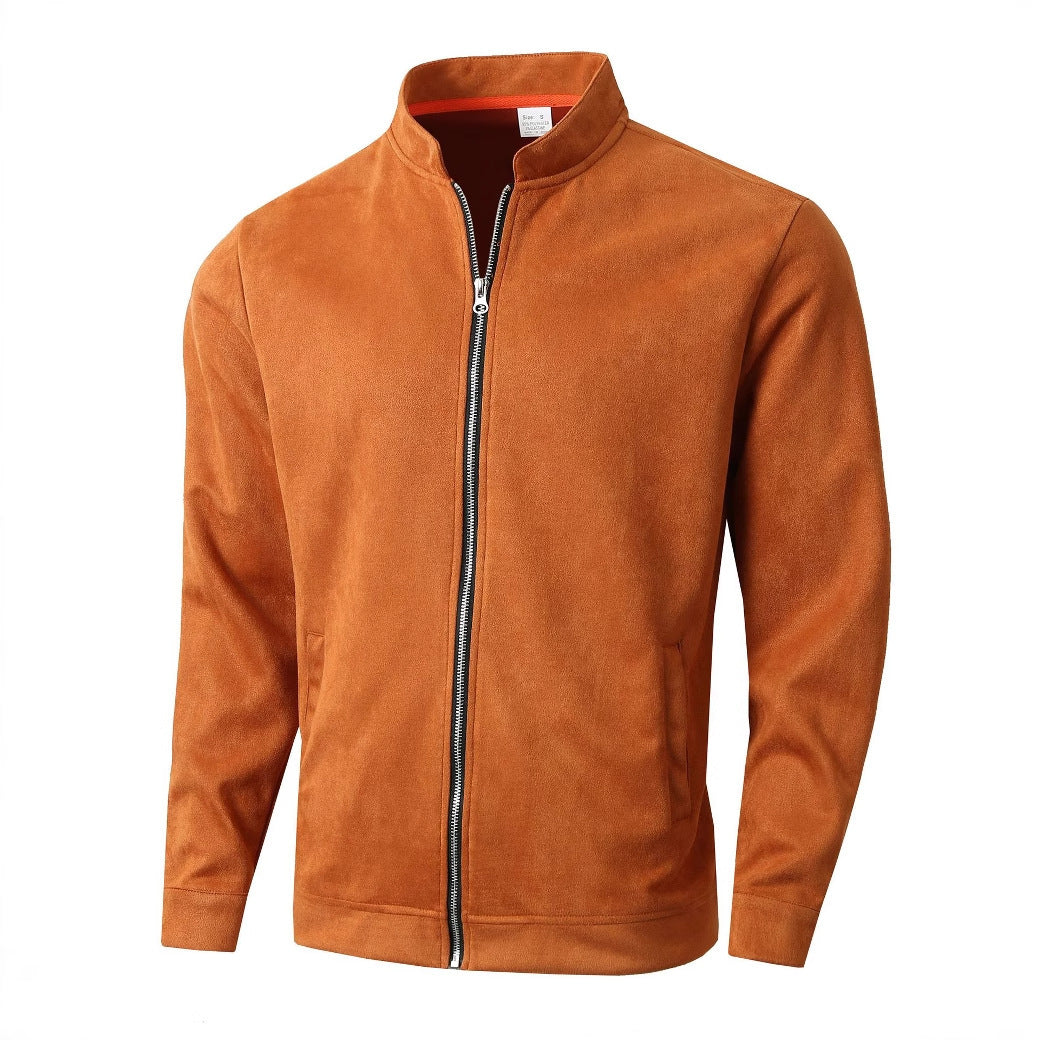 Men's Jacket Slim Fit Round Neck Long Sleeves Stand Collar Cardigan