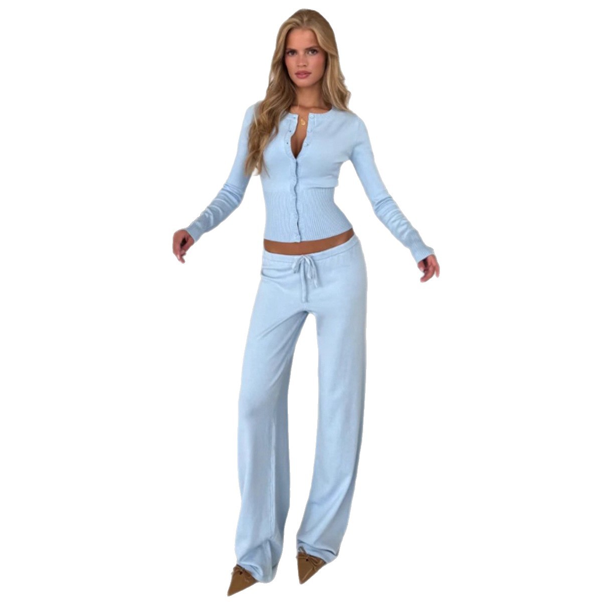 Fashionable Slim-Fit Long-Sleeve Low-Waist Pants Sweater Set