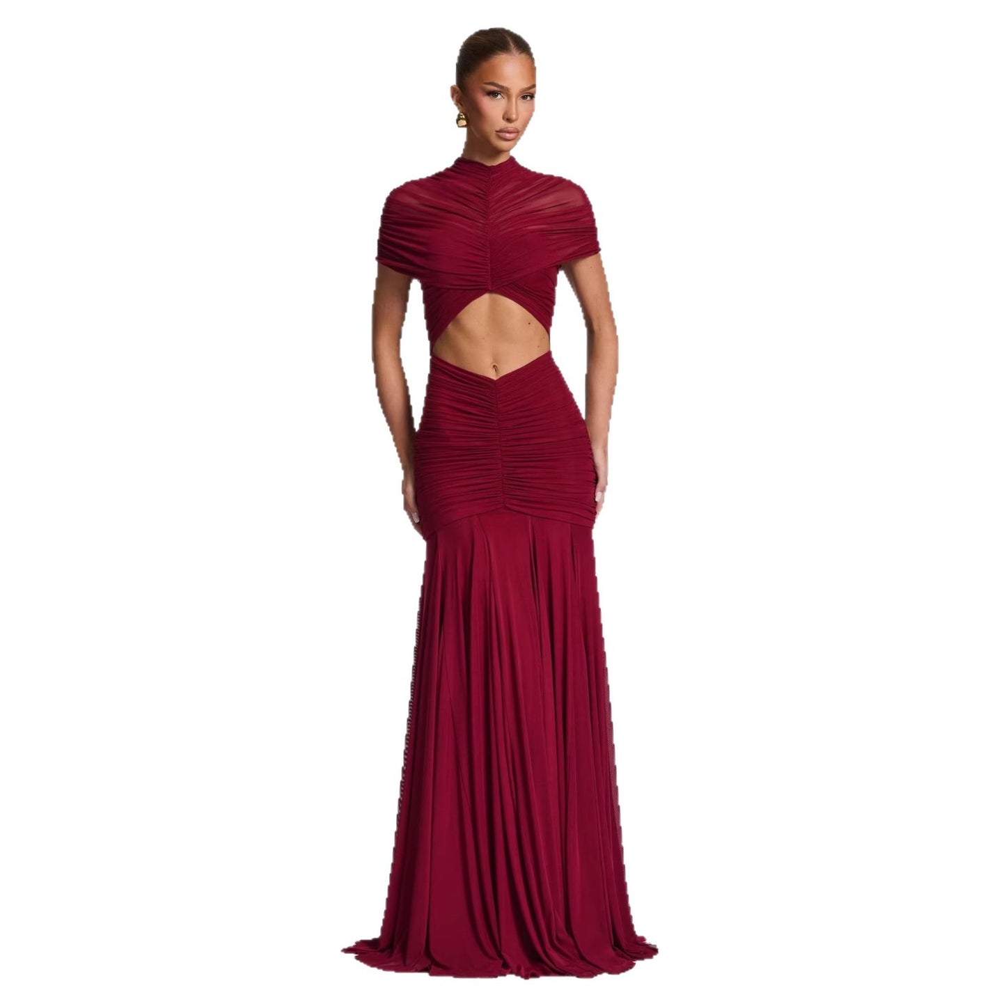 Pleated Cutout Figure-hugging Dress With A High Waist And 3D Detailing