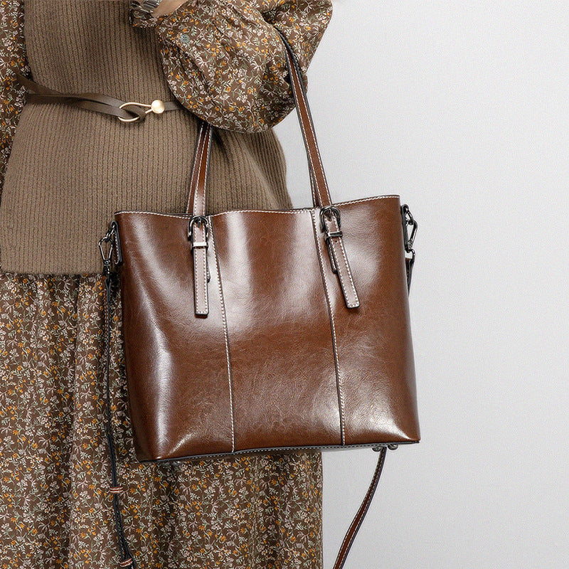 Genuine Leather Women's New Retro Large Capacity Fashion Shoulder Bag