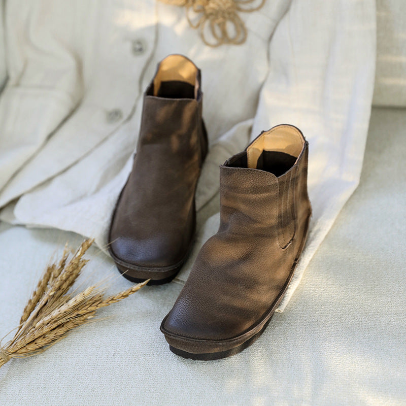 Fashion Cowhide Round Toe Elastic Boots