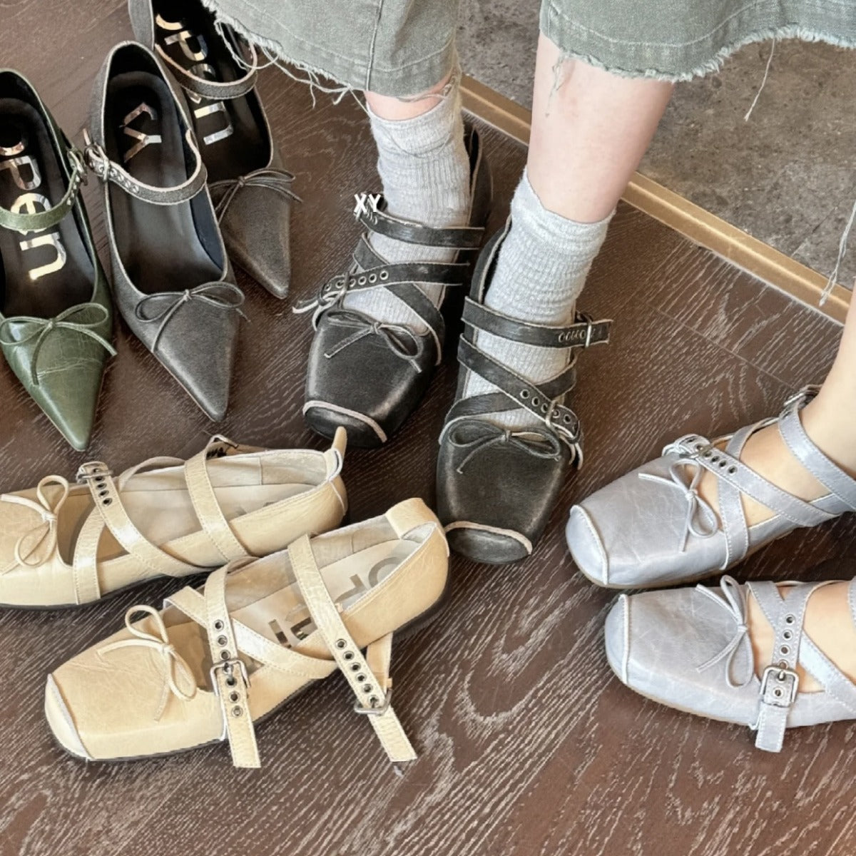 Pig Nose Mary Jane Shoes Retro Square Head Ballet Shoes