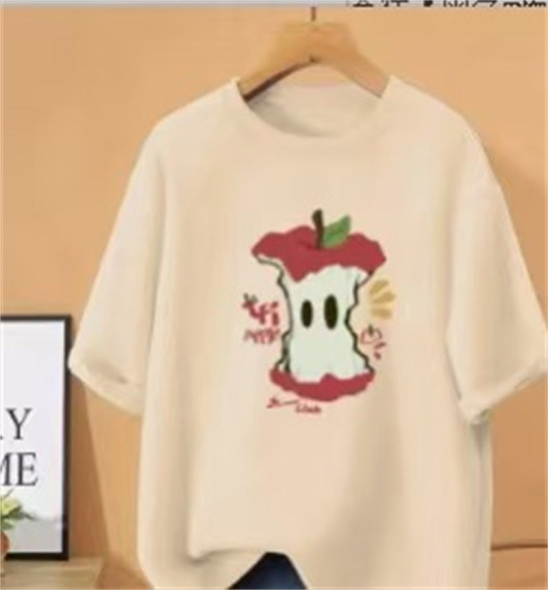 Simple Printed Loose-fitting Versatile Short-sleeve Top