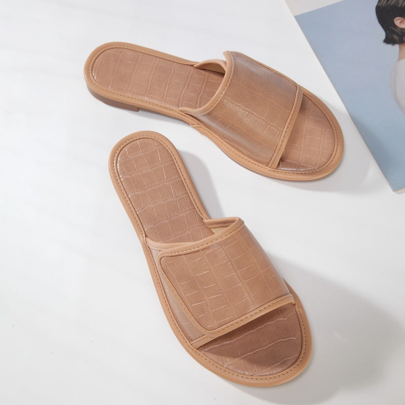 Stone Pattern One-Step Sandals and Slippers With Velcro Flat Slippers