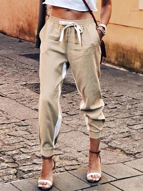 Colorblock narrow-leg casual trousers