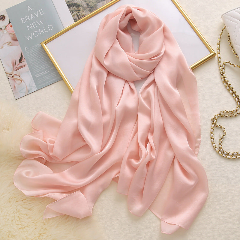 Korean style solid color ladies satin scarf