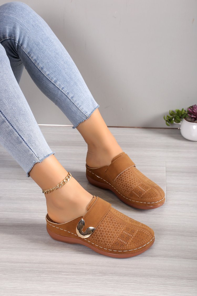 European And American Closed Toe Metal Hollow Women's Shoes