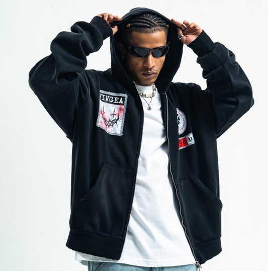 Fleece-lined Double Zipper Sweater Men's And Women's Winter Coat