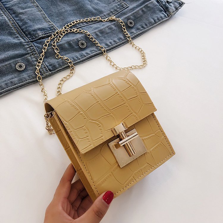 All-match stone pattern chain small square bag