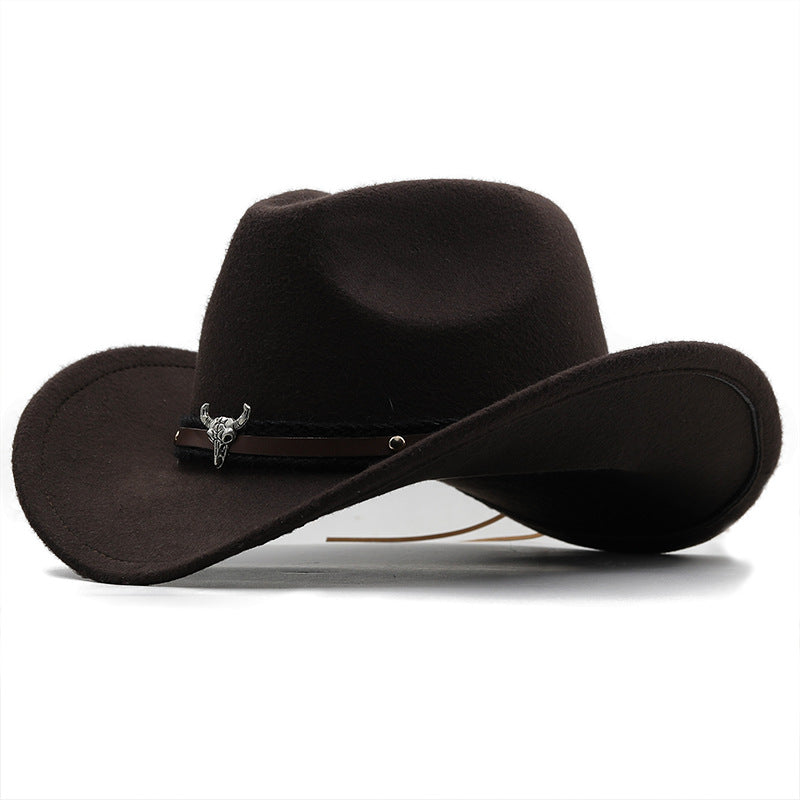 Metal Tyrehoved Label Western Denim Top Uld Fedora Hat