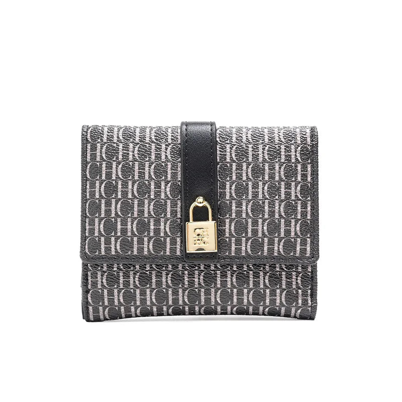 CH Simple Women'S Short Card Bag Ultra Thin Mini PU Leather Luxury Brand Fashionable Women'S Credit Card Clip Wallet