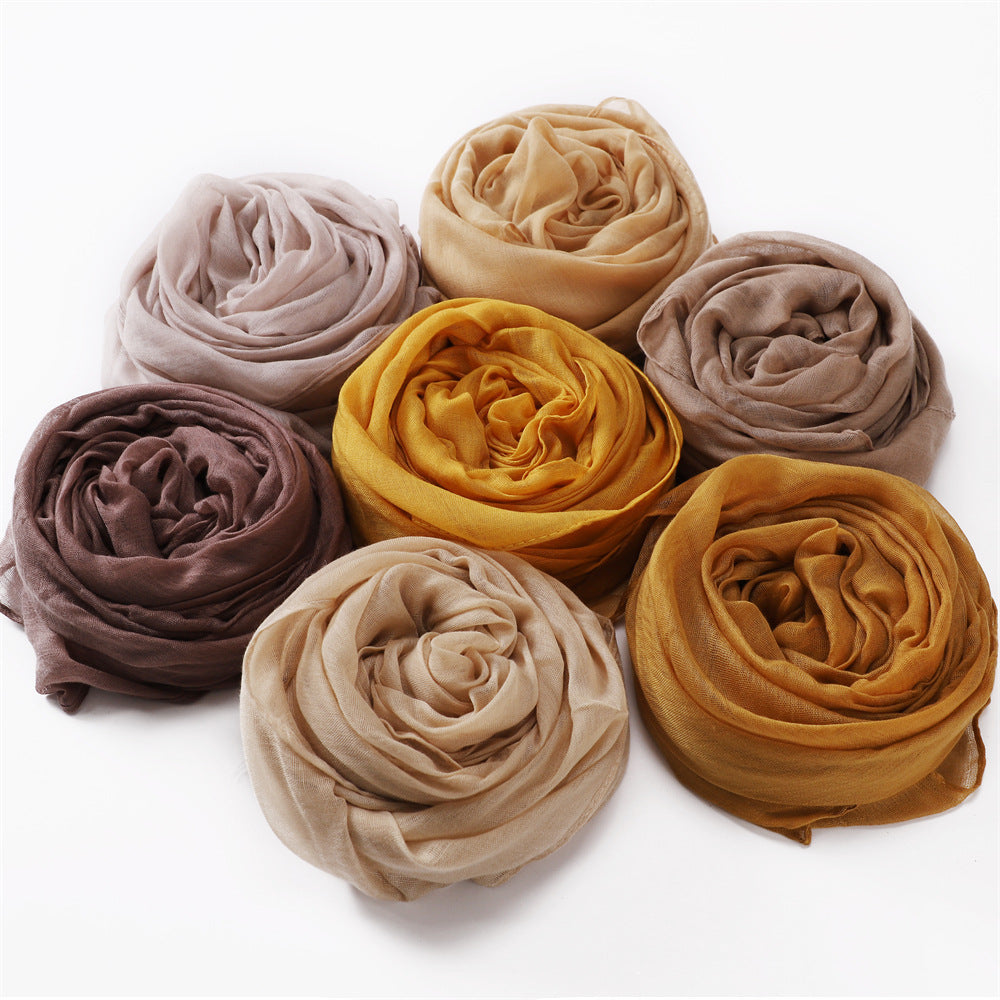 Classic Women's Pure Color Tulle Cotton And Linen Breathable Thin Scarf Silk