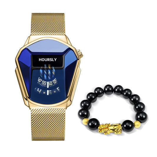 Turntable Steel-band Watch Pixiu Bead Bracelet Set