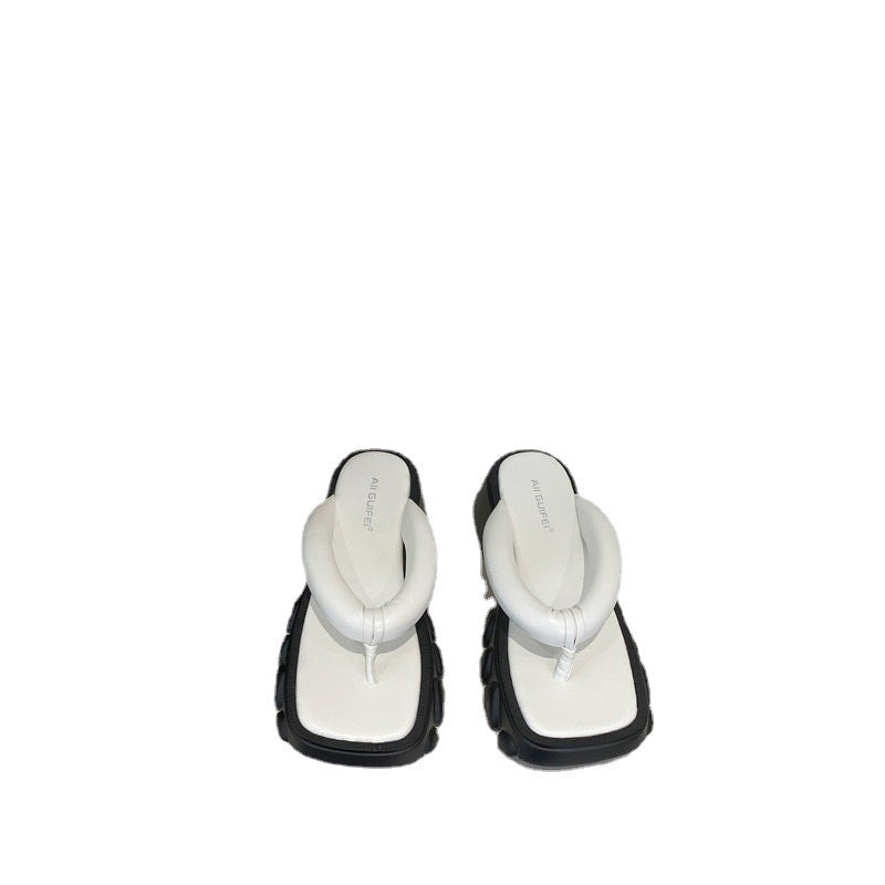 Koreansk stil sandaler med firkantet snude og sildebensmønster