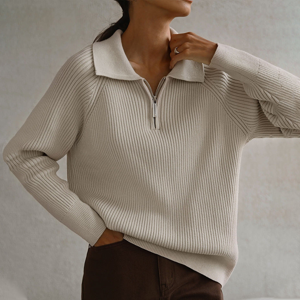 All-match Simple Leisure Polo Collar Lapel Pullover Knitted Sweater