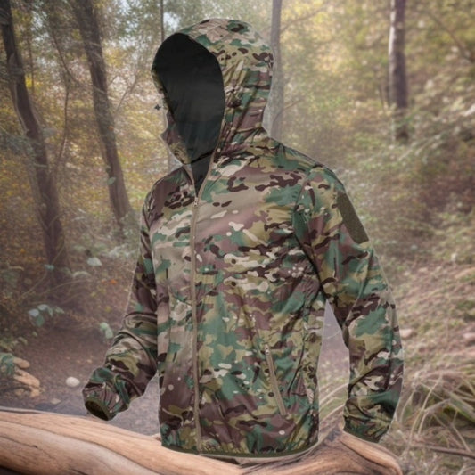 Quick-drying Camouflage Skin Suit Tactical Hooded Outdoor Windbreaker With Breathable Design