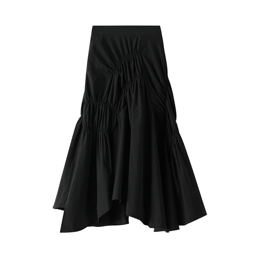 Super Hot Black White Pleated Midi Skirt