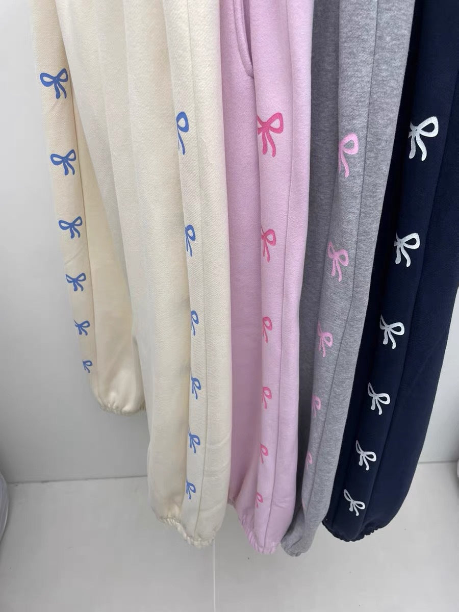 Bow Print Elastic Waist Track Pants
