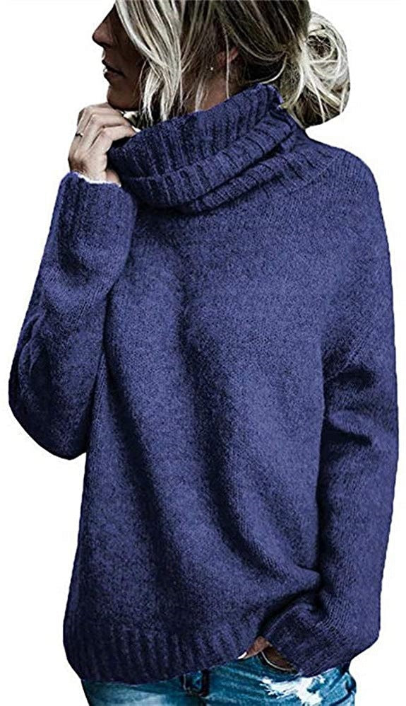 Women's Fashion Core-spun Yarn Turtleneck Long-sleeved Pullover Knitted Sweater