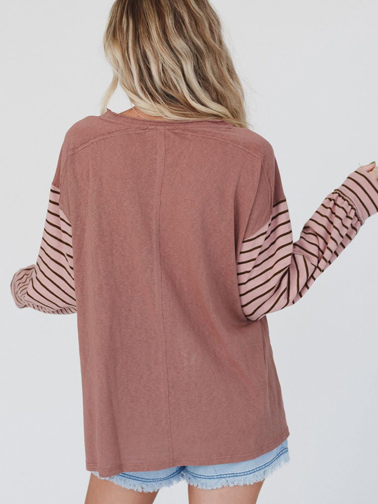 Women's Hoodie Casual Striped Color Matching Long-sleeved Top