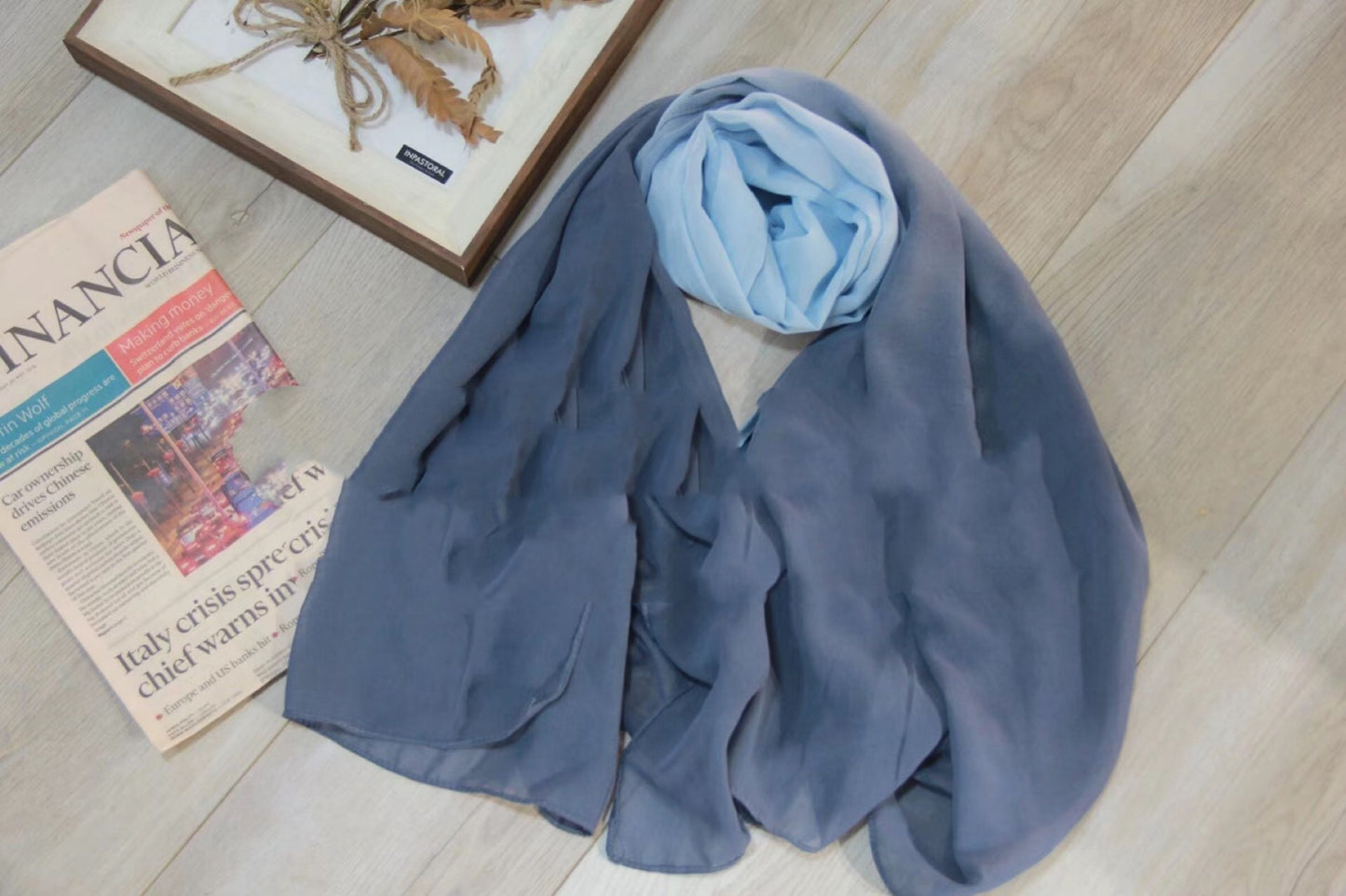Dyeing gradient pearl chiffon headscarf