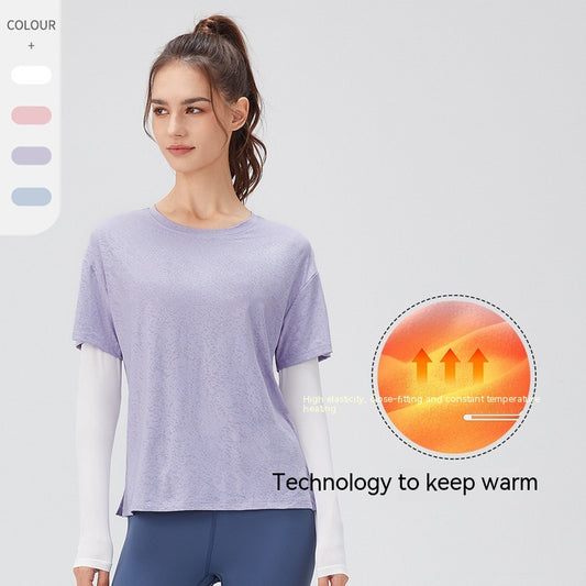 Dame Falsk Todelt Løs Langærmet Yoga T-shirt