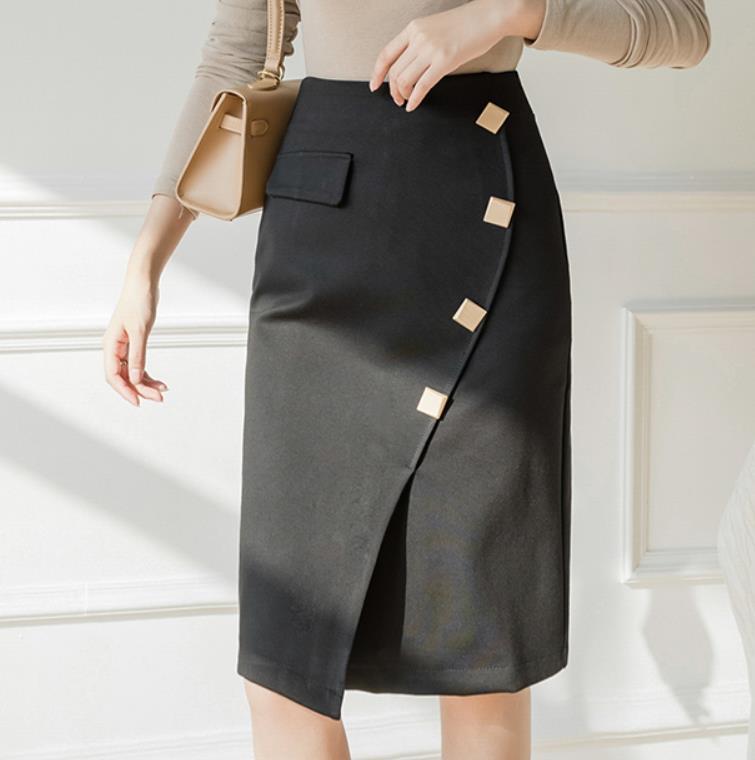 Contrast Color Curved Retro OL Elegant Hip Wrapping Skirt