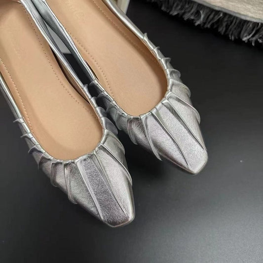 Women's Hidden Heel Shallow Mouth Flat Shoes 2025 New Spring Autumn Pleated Boat Shoes Slip On Lazy Shoes