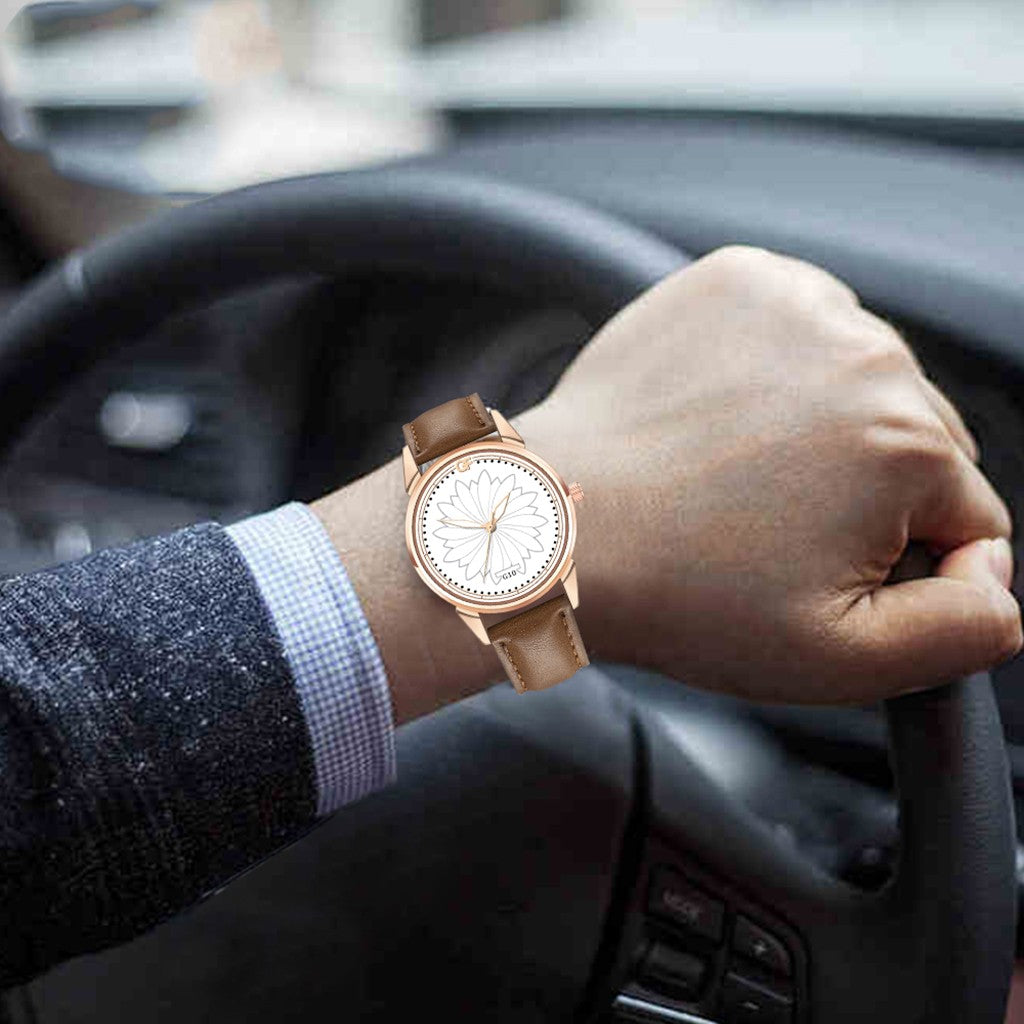 GF stainless steel leather quartz watch