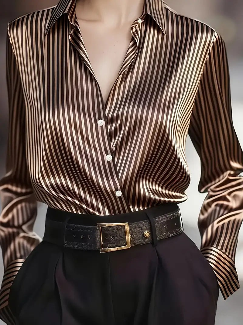 Autumn French Design Retro Stripe Niche Long Sleeve Shirt