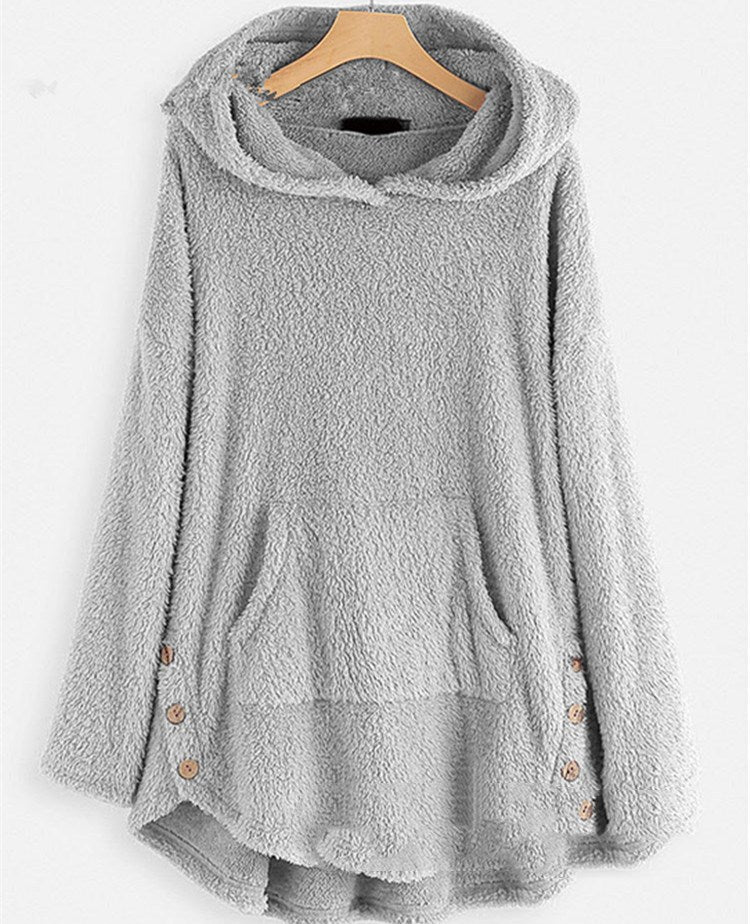 Hættetrøje Langærmet Dobbeltsidet Fleece Mellemlang Dametrøje