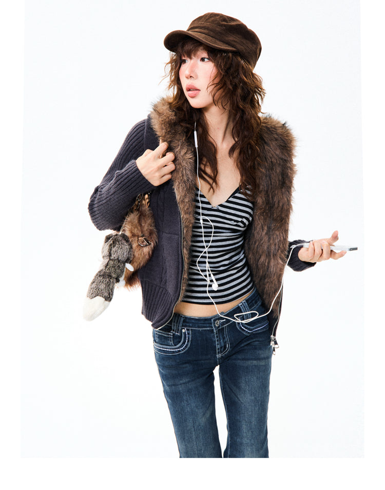 Fleece-lined American-style Hottie Slim-fit Short Coat Sweater