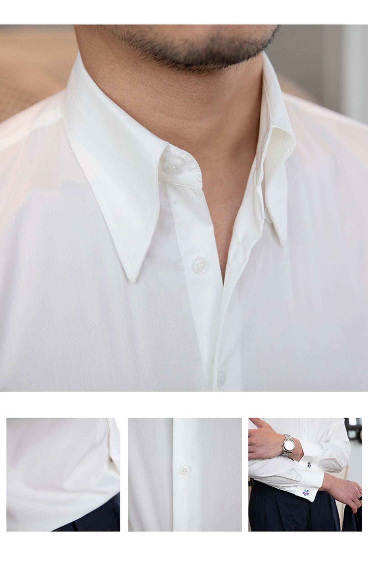 Big Pointed Collar Wrinkle Resistant Slim Fit Shirt For Trendy