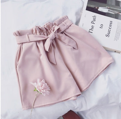 Summer Korean Bow Tie Shorts Loose slimming high waist wide leg pants hot pants