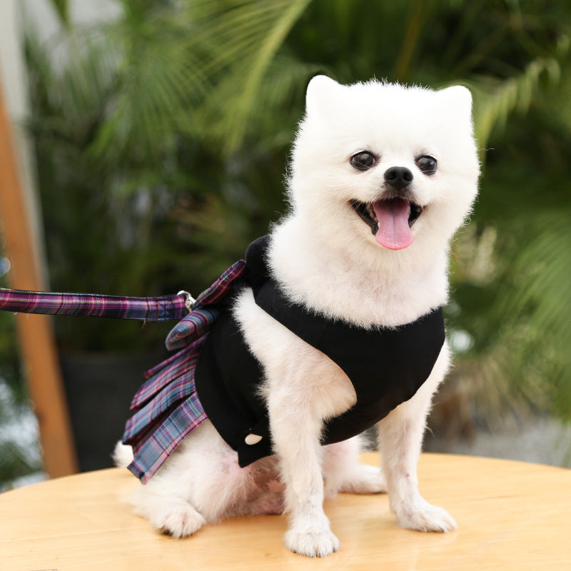 Dog Skirt Cat JK Grid Chest Strap Hand Holding Rope