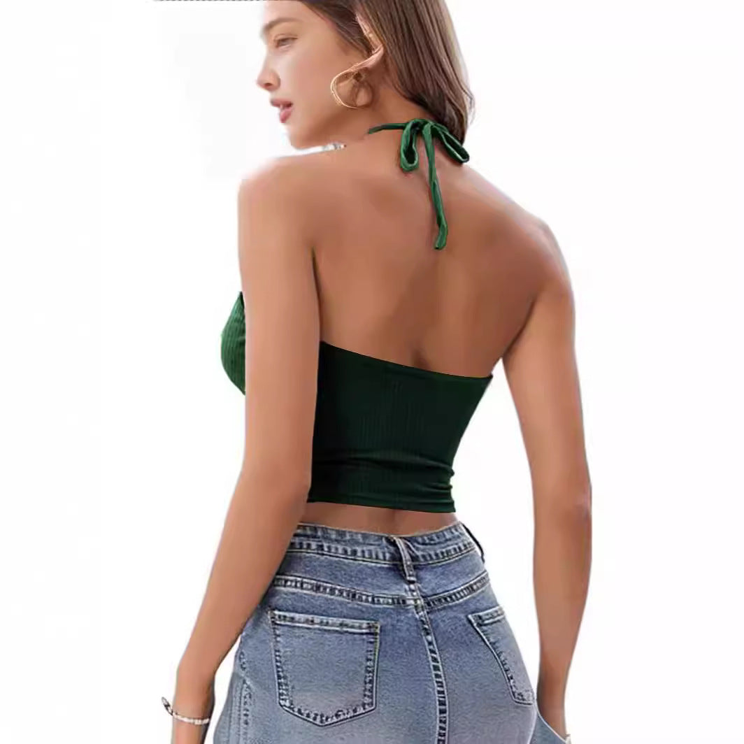 Classic Vacation Style Swimsuit Halter Spaghetti Straps Tube Top Padded