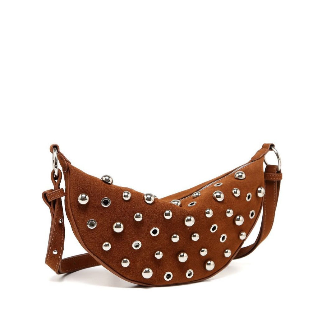 Fashion Retro Rivet Crossbody Bag Metallic Matte Underarm Bag