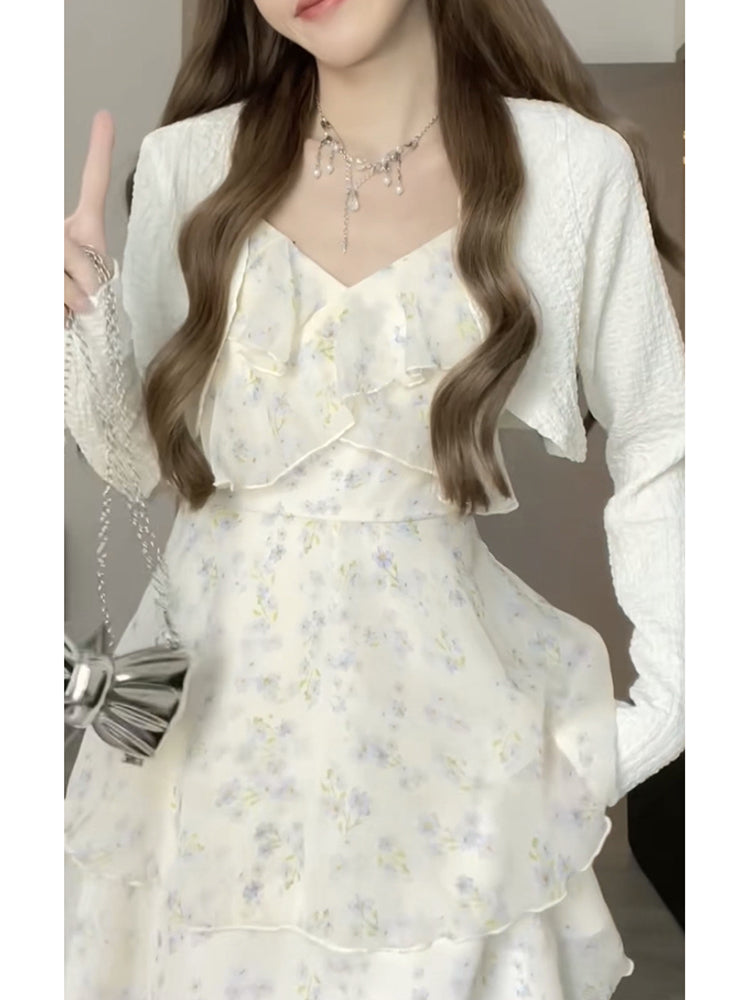 White Chiffon Flower Strap Dress