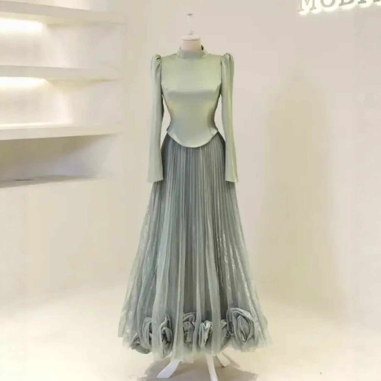 Muslim Attire Formal Dress With Long Sleeves, A Mandarin Collar, And Full Coverage