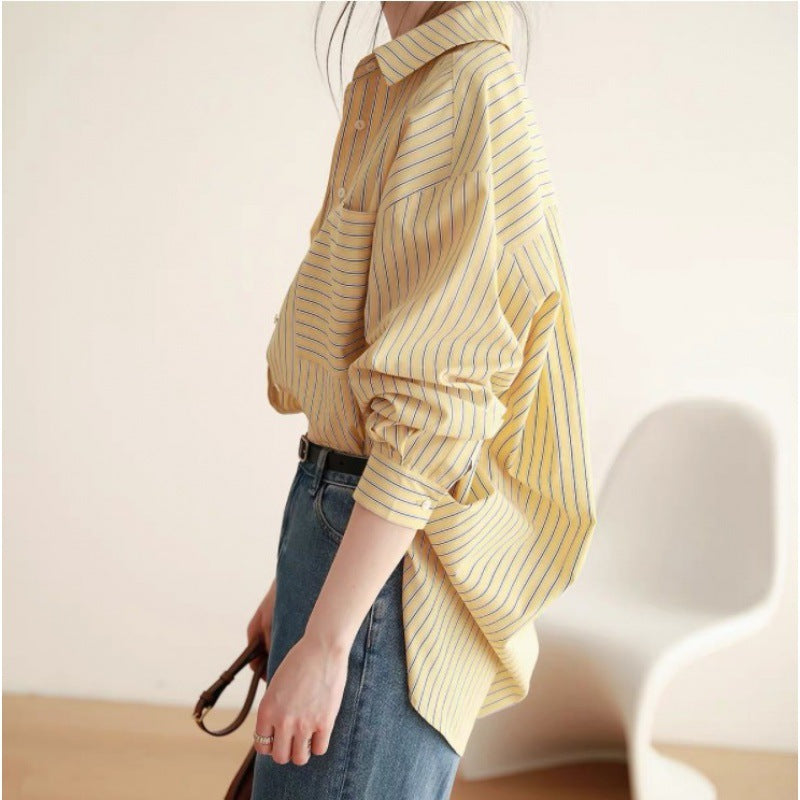 Commuter-striped Designer-style Niche Relaxed-fit Womens Shirt