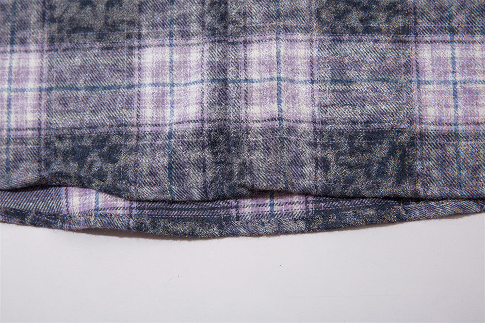 Color Matching Plaid Long Sleeve Shirt Men's Autumn Loose