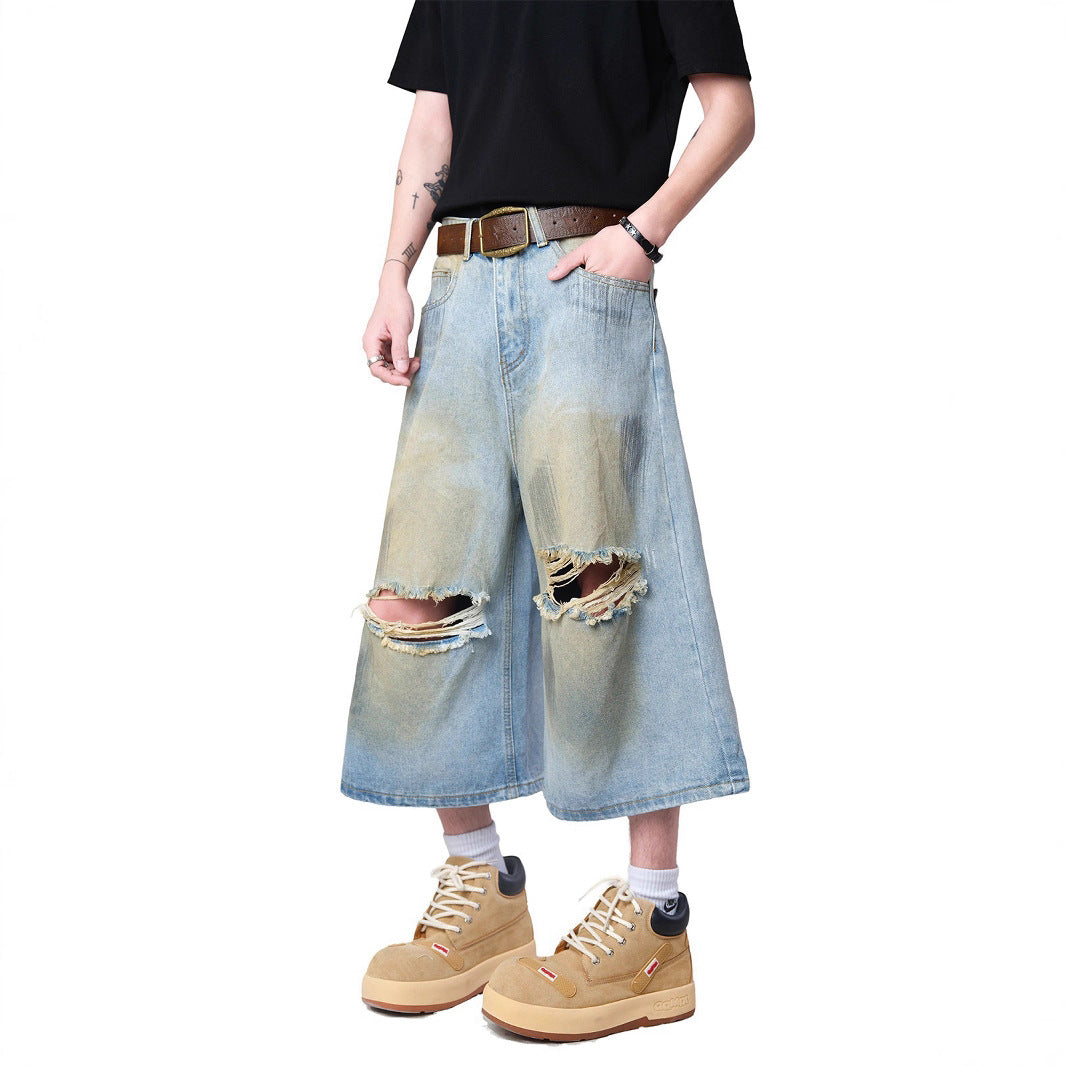 Ripped Denim Capri Pants Boys