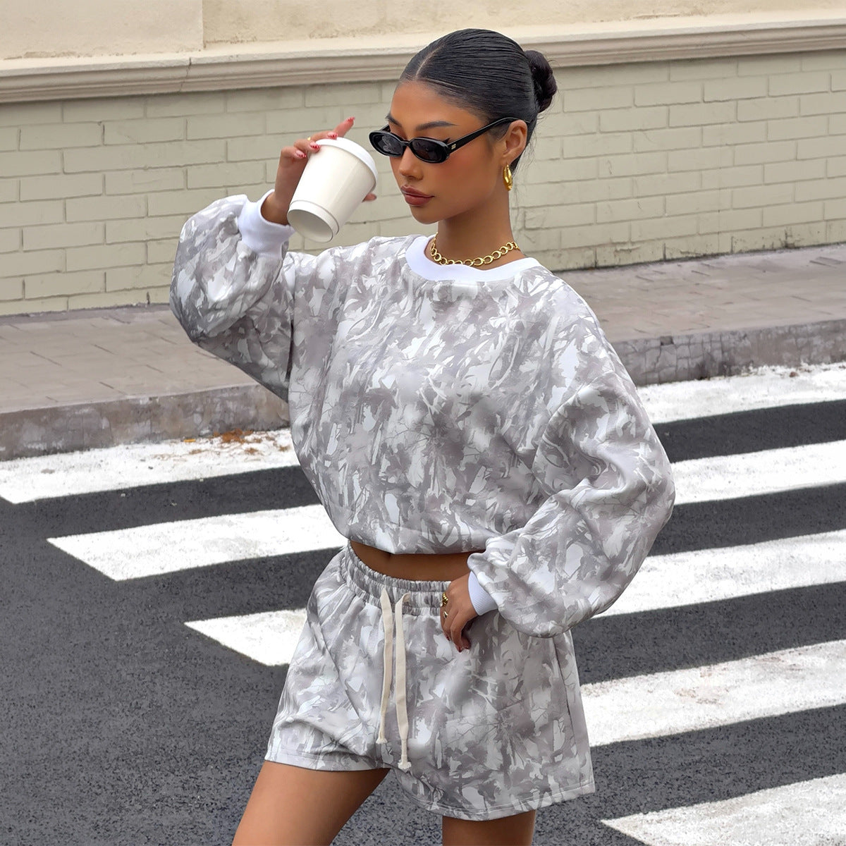 Fashionable Casual Street-style Printed Long-sleeve Set