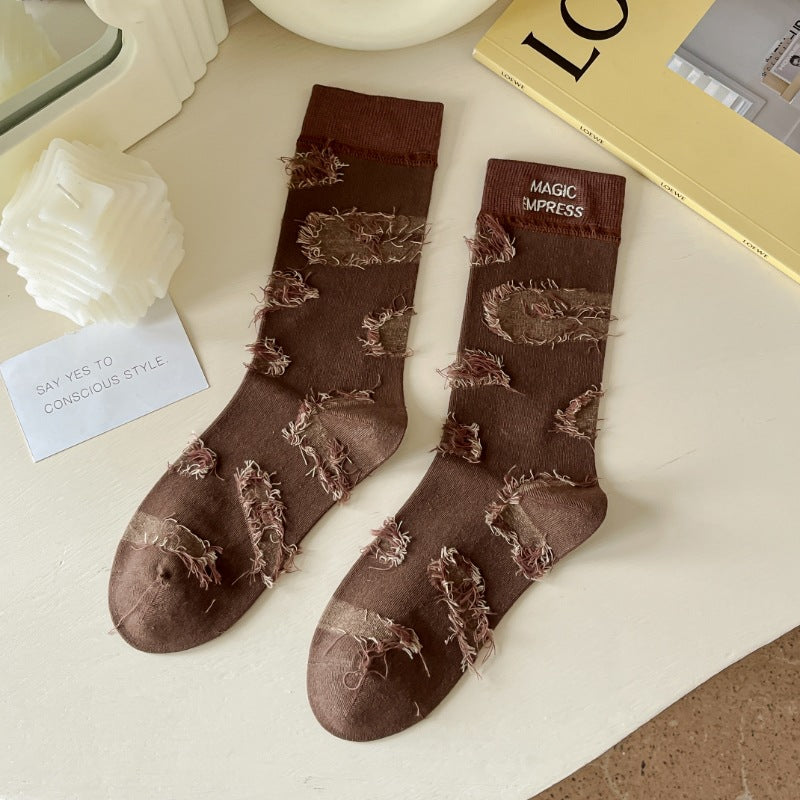 Tassel Embroidery Brushed Tube Socks Patch