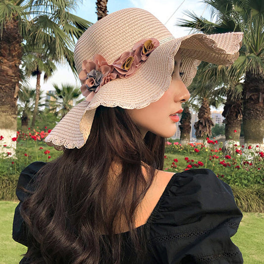 Simple Women's Large Flower Shade Straw Hat